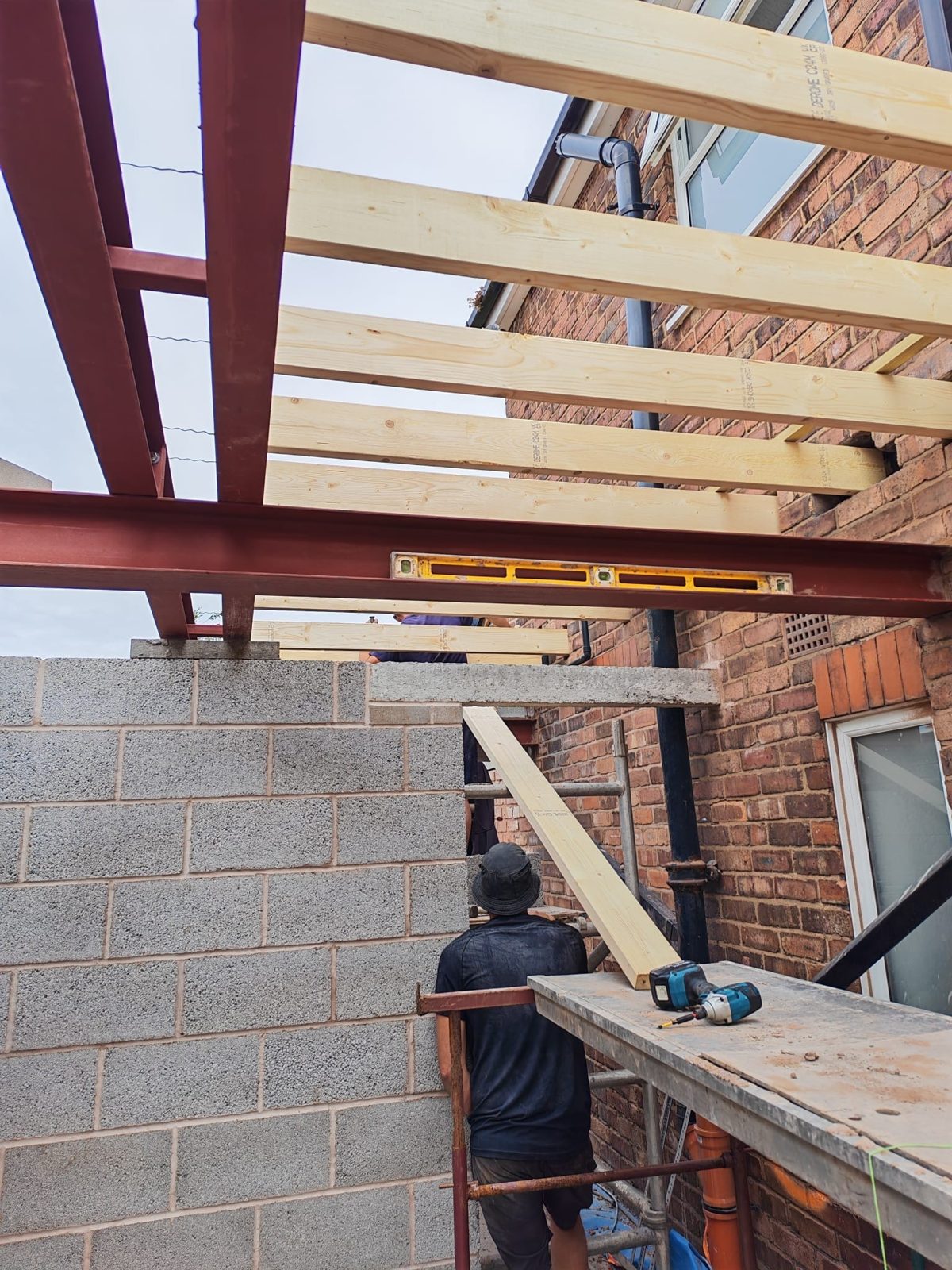 Steel beam installed over a new structural opening, Longmore Construction, Warrington